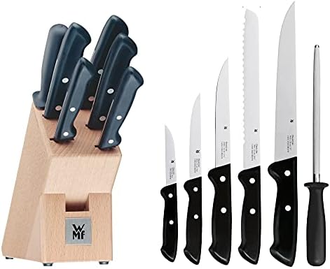 Empfehlung: WMF Classic Line Messerblock mit Messerset 7-teilig, bestückt, 5 Messer, Wetzstahl, Buchenholz-Block, Spezialklingenstahl, schwarz