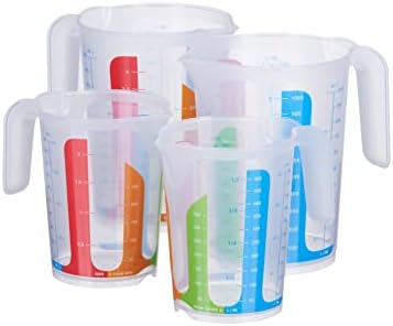 Empfehlung: MiraHome Messbecher 4er Set bunt 2x 0,5 Liter 2x 1 Liter ml l Cups Gramm Zucker Mehl Austrian Quality